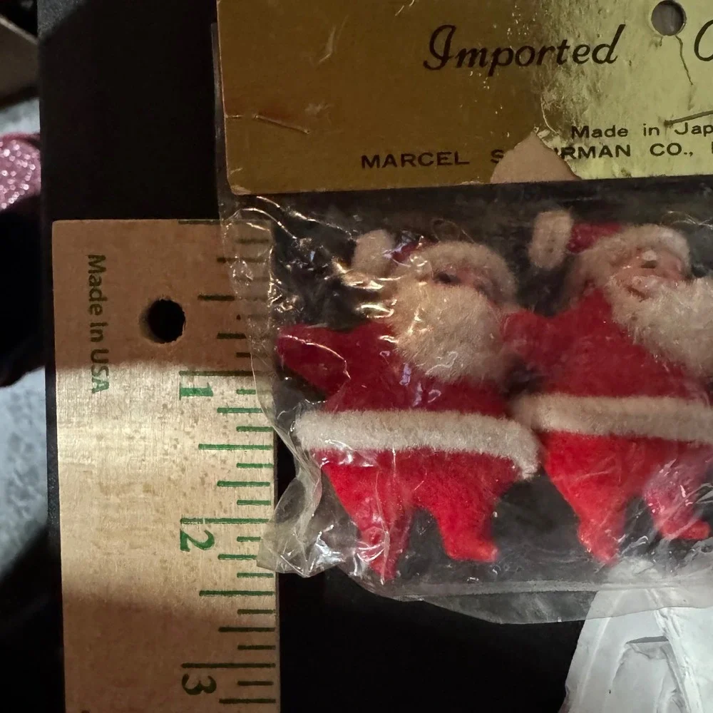 Vintage Flocked Santa Ornaments Set of 4 Marcel Schurman Made in Japan No 3493